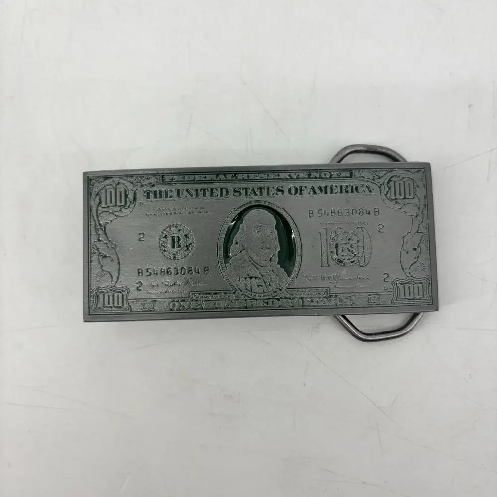 Belt Buckle 100 Dollar Bill Cash Money Bucks Benjamin Vtg 1991
